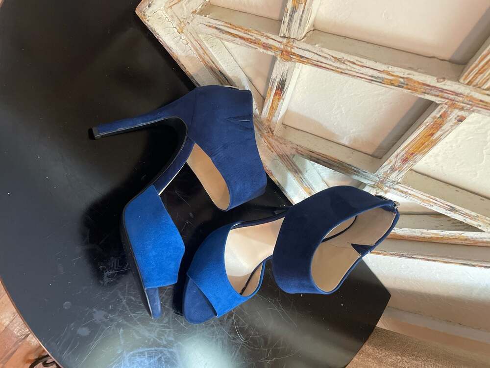 Sole Society Blue Suede Colorblock Open Toe Ankle Strap Heels size 7.5 - Picture 8 of 8
